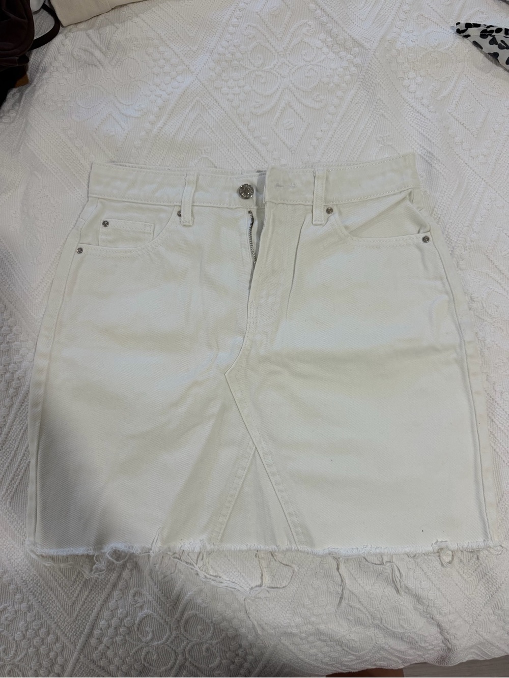 Denim&Co Cream Raw-Hem Denim Mini Skirt